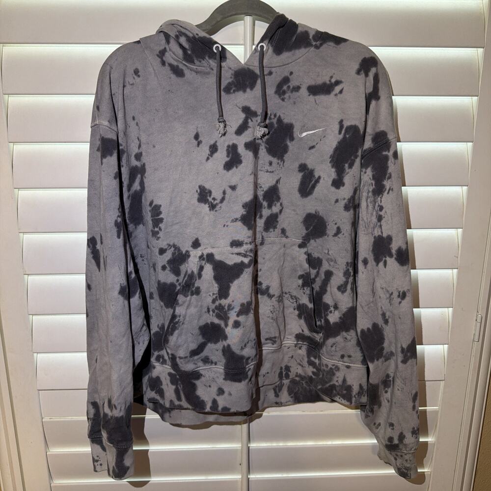 Nike Women's Plus Size 1X Washed Jersey Tie Dye Hoodie Grey Black